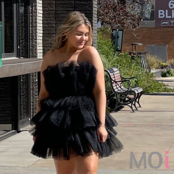 Mable Organza Tube Ruffle Mini Dress Black Women's Size S - Picture 6 of 16